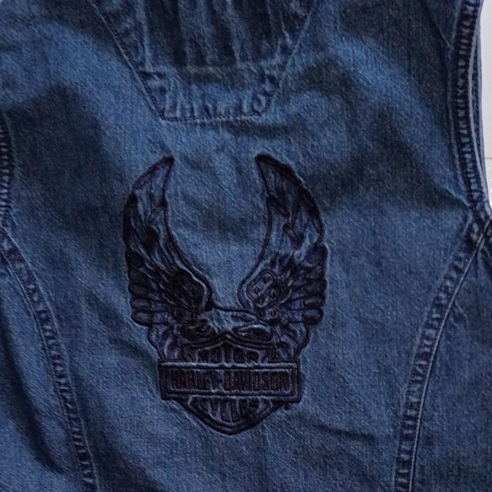 Harley Davidson Sexy Bustier jeans Denim Jacket Vest Women's Logo Eagle Vintage
